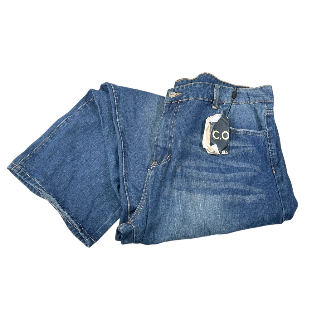 C.O.Z.Y. 3XL Blue Denim Jeans Wide Leg High Rise Whiskered Distressed Streetwear